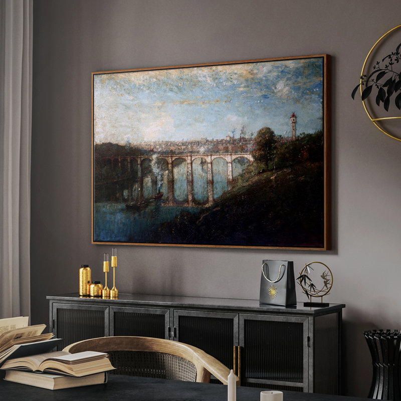 Paysage rétro - DXI, Toile encadrée noyer flottant, H 17 po x l 25 po x P 2 po