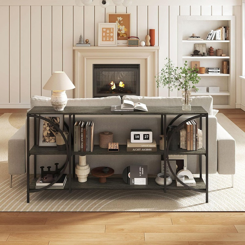 Console de 70,9 pouces, table d'entrée de ferme avec tablettes à 3 niveaux, longue console pour le couloir du salon, bureau gris