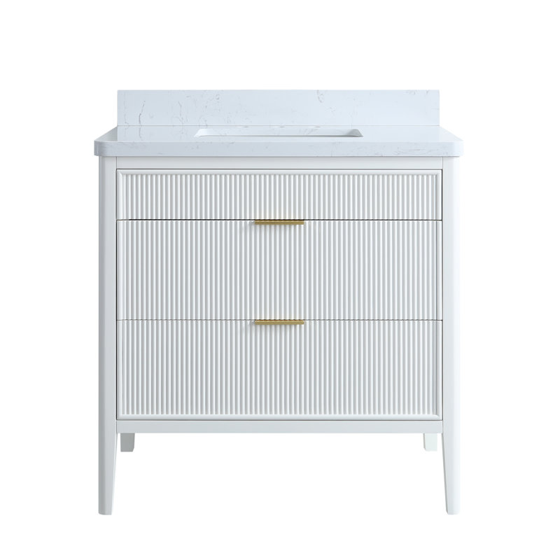 Meuble-lavabo simple blanc pré-assemblé de 36 po avec comptoir et dosseret pré-assemblés, 36"