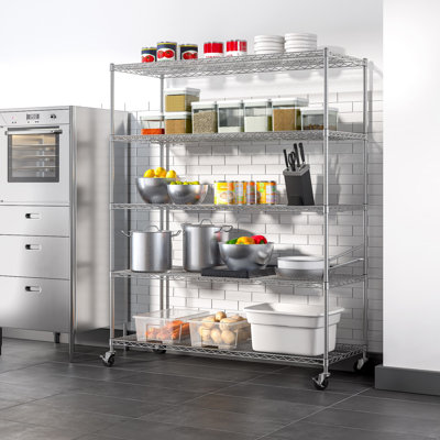 UltraDurable 60'' W x 24" D 5-Tier NSF-Certified Steel Shelving with Wheels