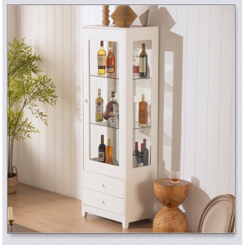 Vitrine autoportante de 71 pouces avec porte vitrée, plafonnier et tablettes réglables pour le salon, la cuisine, le bar et la salle à manger