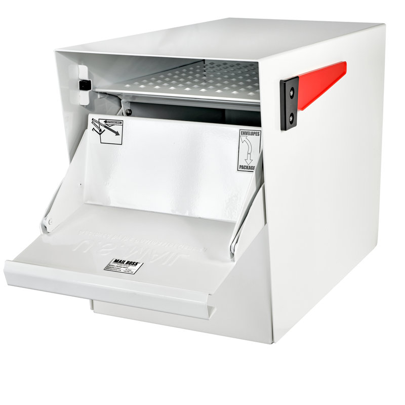 Package Master Steel Post Mounted Mailbox with Magnetic Closure, Alpine White