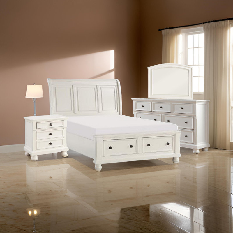 Ensemble de chambre avec grand lit 4 pièces Ben, style transitionnel, Blanc