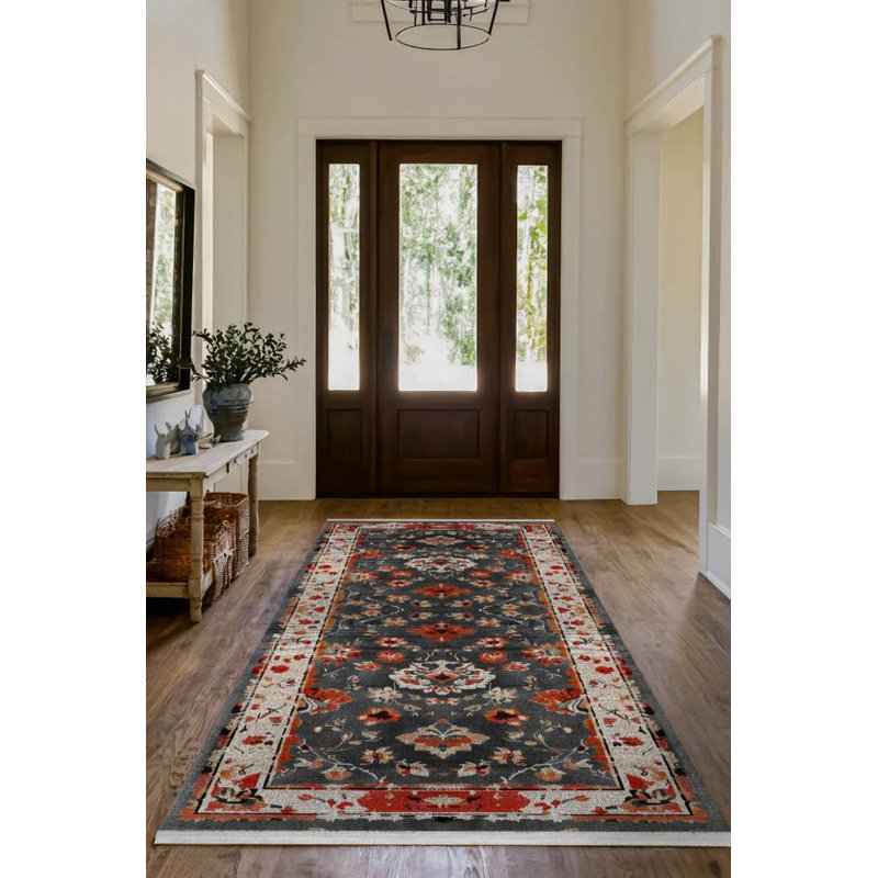 Derya Collection Digital Print Cotton-Polyester Multicolor Floral Rug, Runner 3'4" x 14'10"