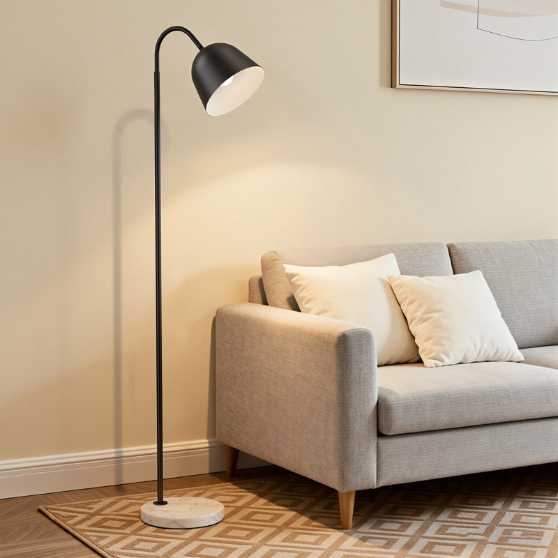 64" Modern Matte Black Metal Floor Lamp with Swivel Head, Matte Black