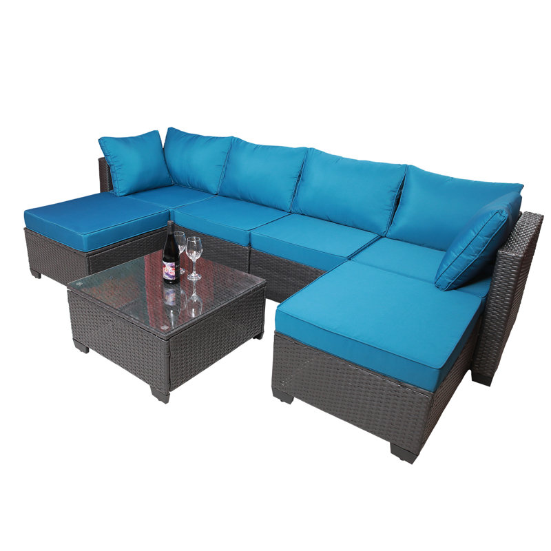 7 Jardin: PE avec peau - Rouille - Cadre, Patio moderne Canapé: Coussins et table basse - Soleil