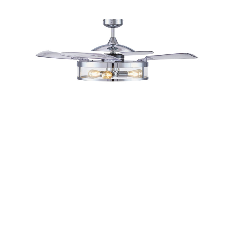 122 Cm Ceiling Fan Adilene With Remote Control, Chrome with Transparent Blades