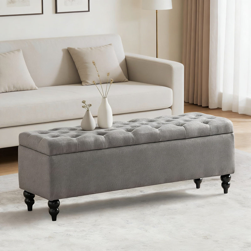 Banc rembourré avec repose-pieds avec rangement, grande commode pour le salon, la chambre à coucher ou le vestibule, structure en bois massif durable