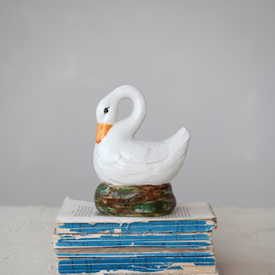 Hand-Painted Stoneware Swan Figurine