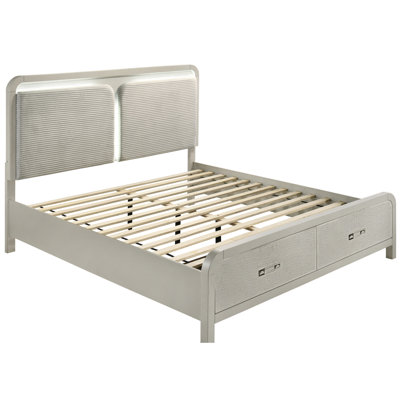 Contemporary Queen Bed With Storage And Upholstered Headboard, Bearing Glide Drawers, Beige Finish, Bedroom Use Frame Headboard Design, Decor