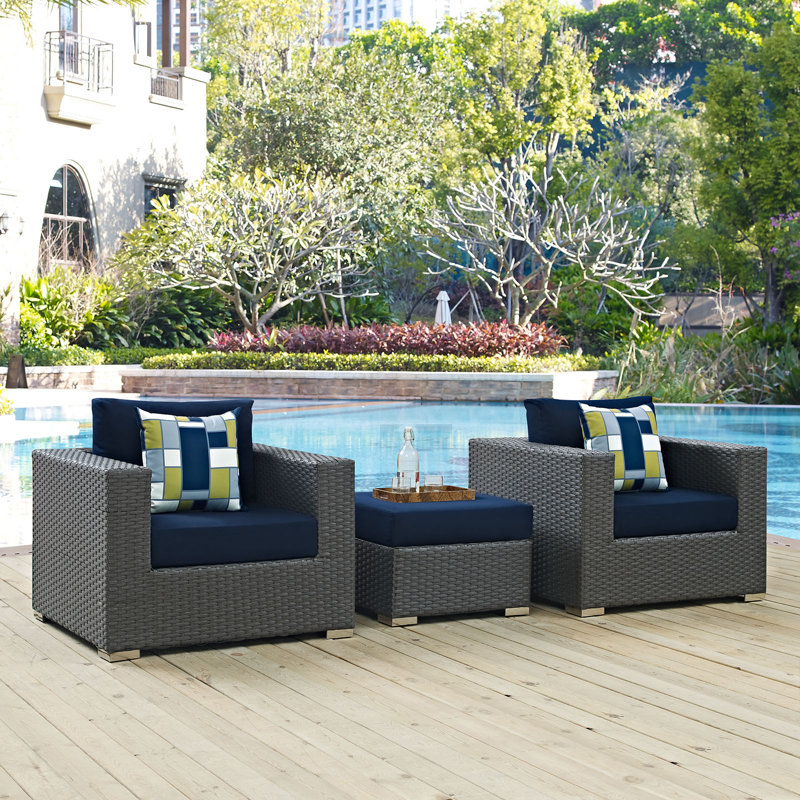 Ensemble modulaire d'extérieur Sunway 3 pièces Modway, Toile bleu marine Sunbrella®