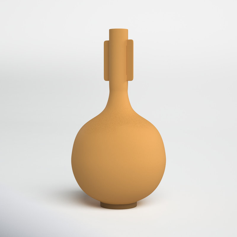 Matte Mustard Textured Metal Decorative Vase