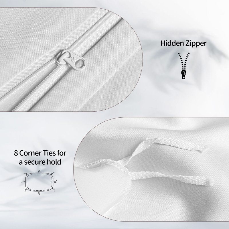 Ensemble de housse de couette 3 pièces 100% rayonne de bambou, Housse de couette pour très grand lit et 2 taies , Blanc