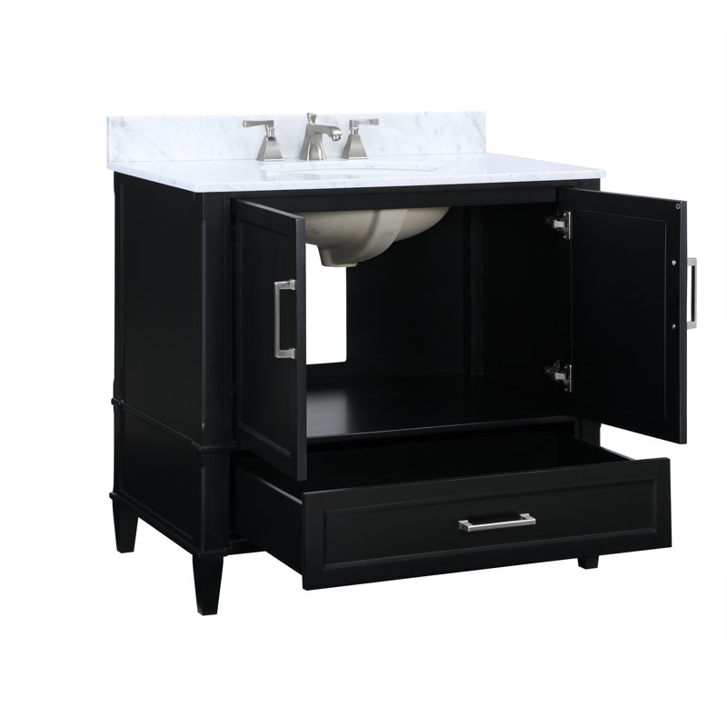 Montauk 36'' W Single Vanity, White Granite, Midnight Black