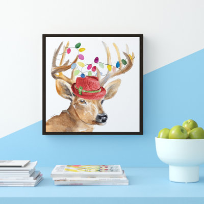 «Christmas Light Reindeer Hat», reproduction de peinture à l'aquarelle