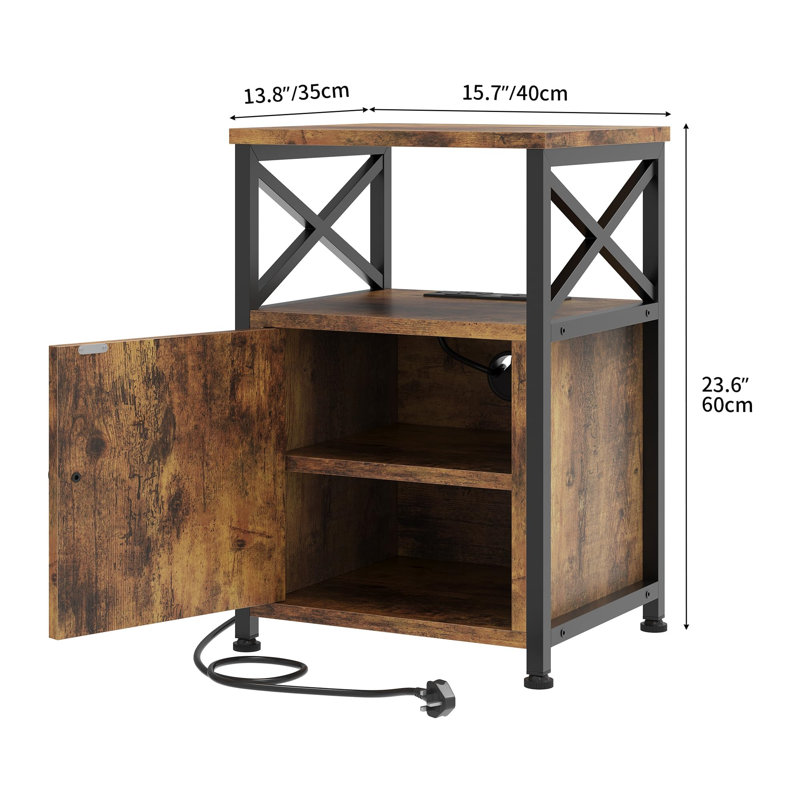 40cm W Metal Bedside Table, Black/Brown