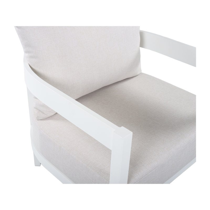 Contour 27.6" Outdoor Curved Patio Accent Chair with Aluminum Frame and Cushions, 2, Beige Cushion/White Frame