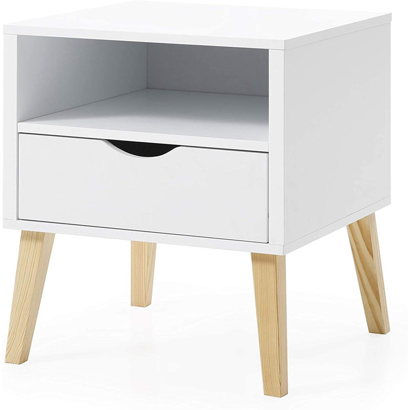 Table de bout Mid-Century moderne Jeff, table de bout avec tiroir et casier pour petits espaces, durable et élégante
