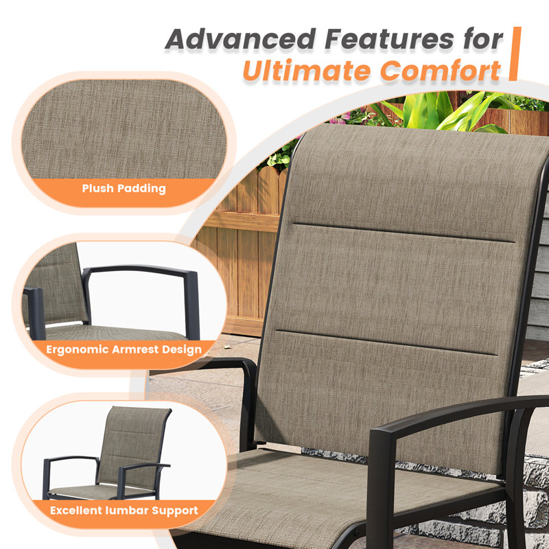 60" Patio Dining Set with Extra Large Round Dining Table and 8 Padded Textilene Dining Chairs, Black/Brown/Brown