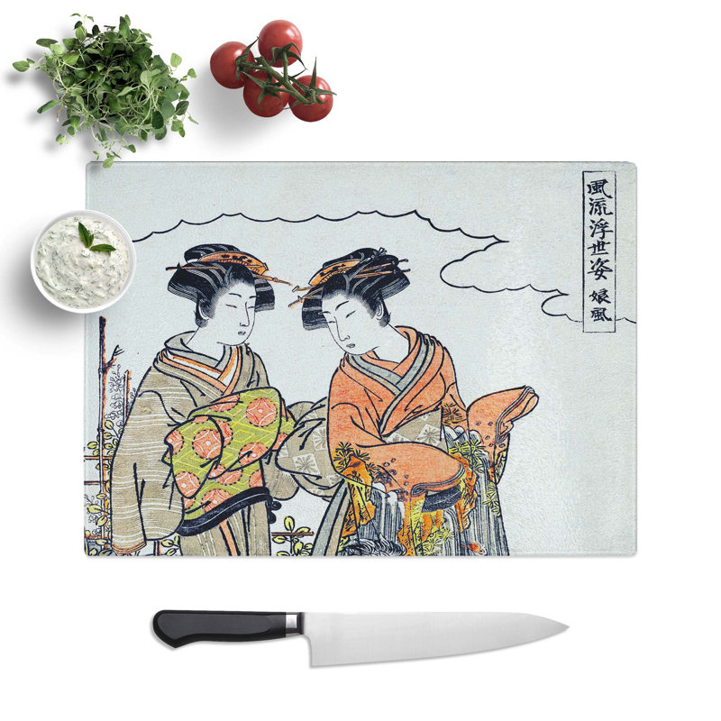 Tempered Glass Walking by a Stream by Isoda Koryusai Chopping Board, 28.5 cm W x 20 cm L