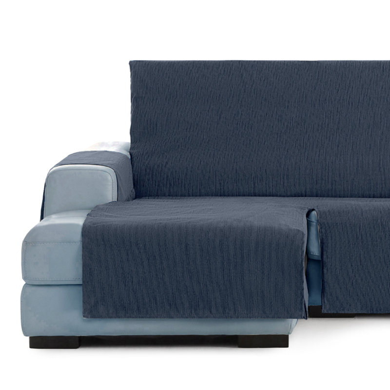 Birbal Box Cushion Chaise Lounge Slipcover, Blue, 220cm H x 240cm W x 3cm D