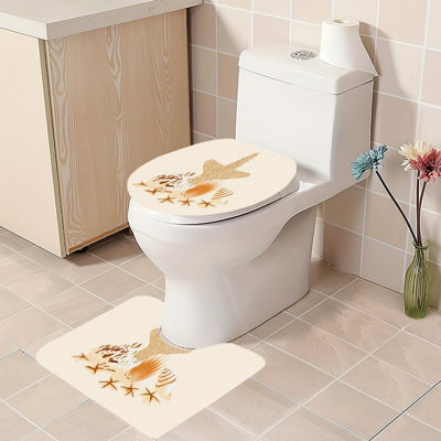 Beige Seashell Starfish Pattern 2-Pack Bath Shower Rug Set