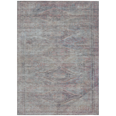 5' X 8' Pewter And Gray Aztec Washable Indoor Outdoor Area Rug