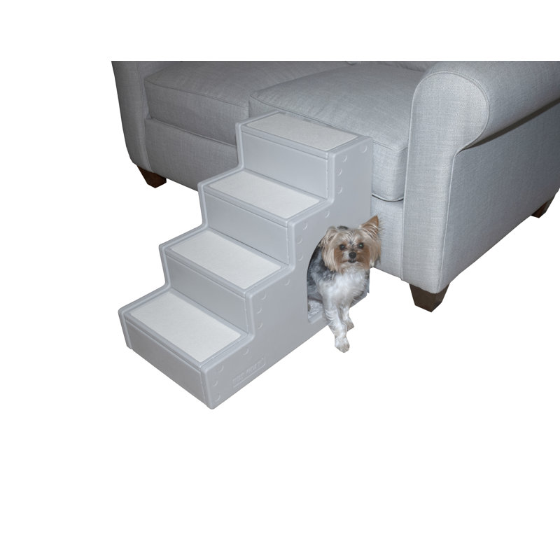 Essential Grey 4-Step Pet Stairs with Cozy Den