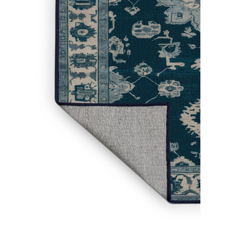Tapis bleu lavé à la machine, Carré 5 pi