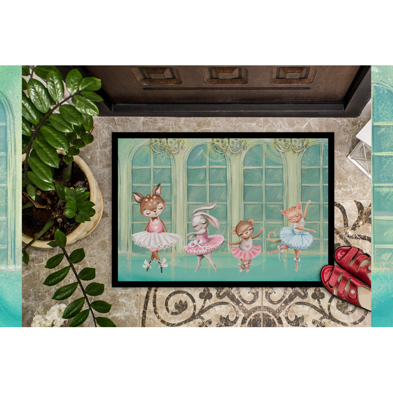 Careen Non-Slip Outdoor Doormat, 24" W x 36" L, Animal Ballerinas Dancing
