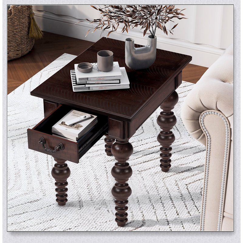 Table de bout en bois massif avec tiroir, assemblage facile pour le salon, table d'appoint Vintage, Espresso