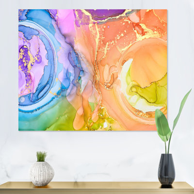 Turquoise et mauve luxueux, art abstrait fluide I - peinture sur toile