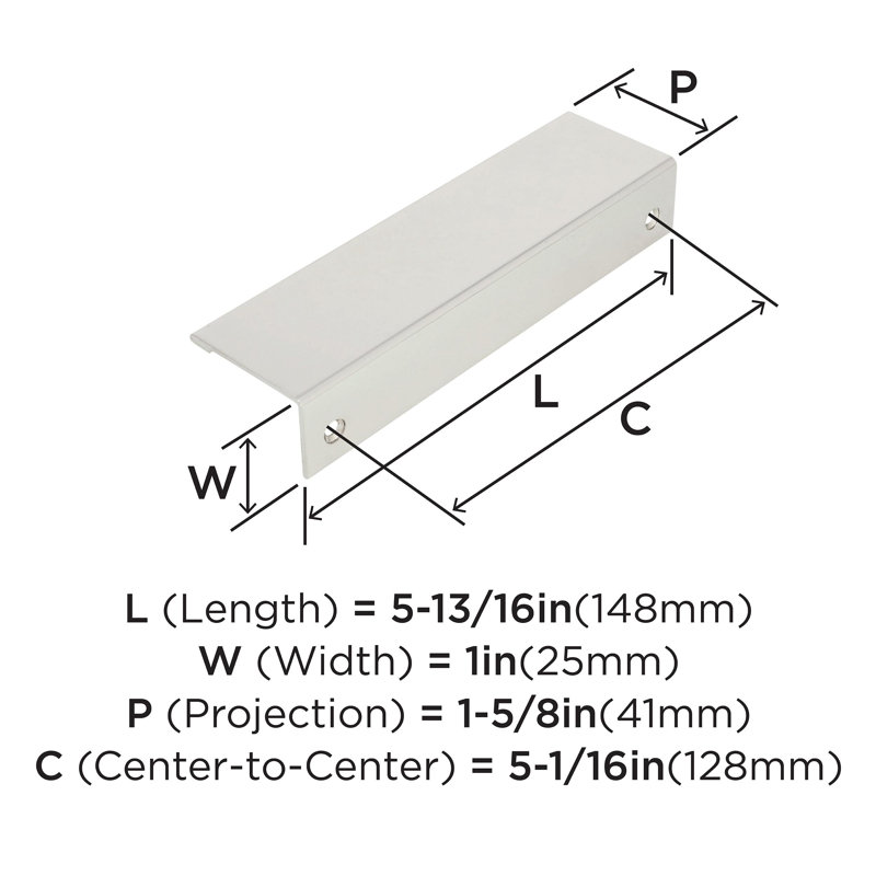 Poignées de bordure d'armoire de 5-1 / 16 po (128 mm) en nickel poli Edge - 10 pièces, 5 1/16", Nickel poli