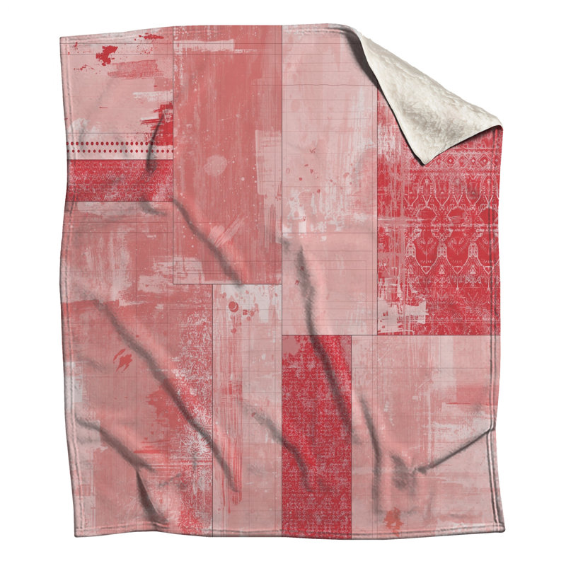 Red Geometric Patchwork Blankets, 60in W x 80in H