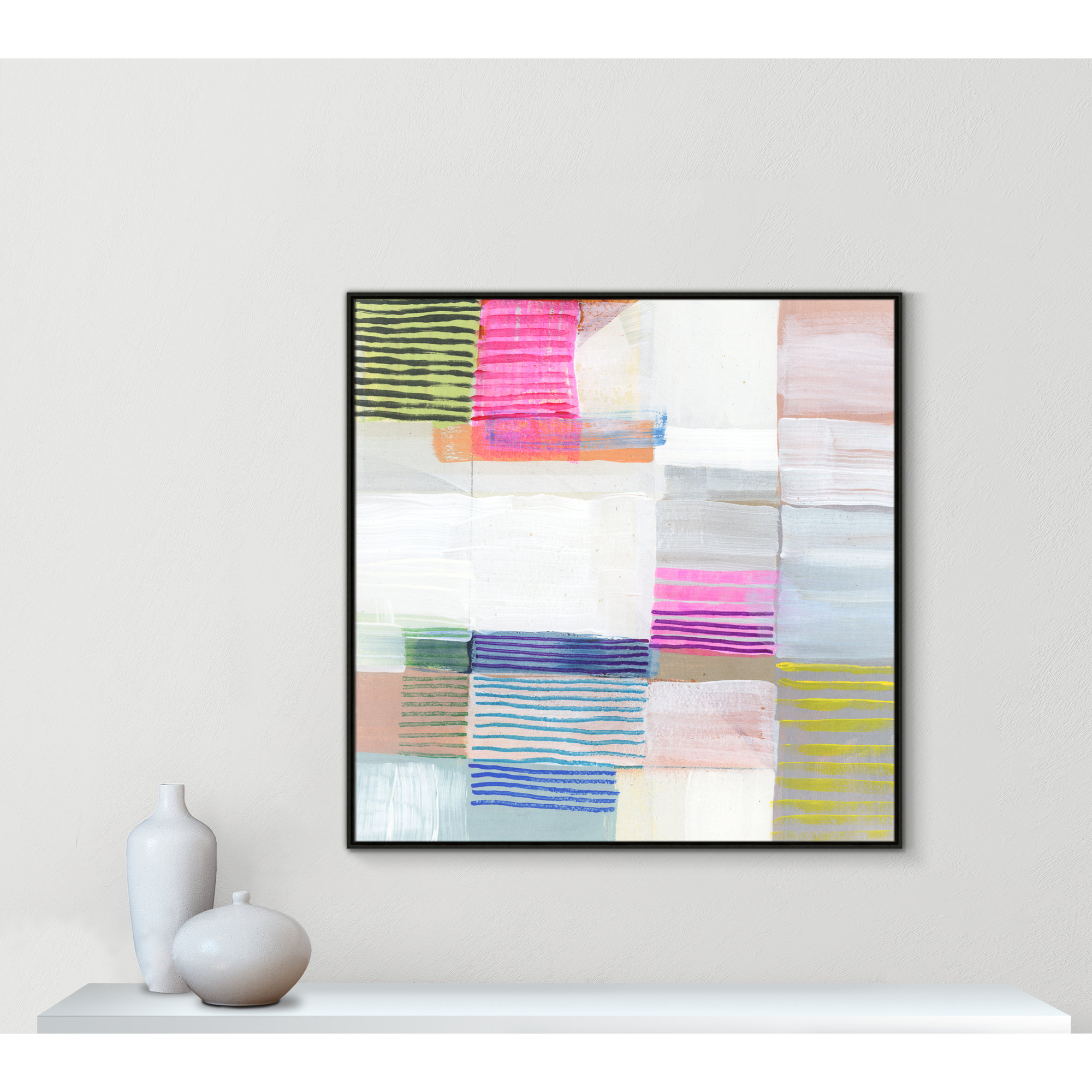 Bright Net I by Cartissi - Floater Frame Painting on Canvas, 46.5" H x 46.5" W x 2" D, Gold Framed
