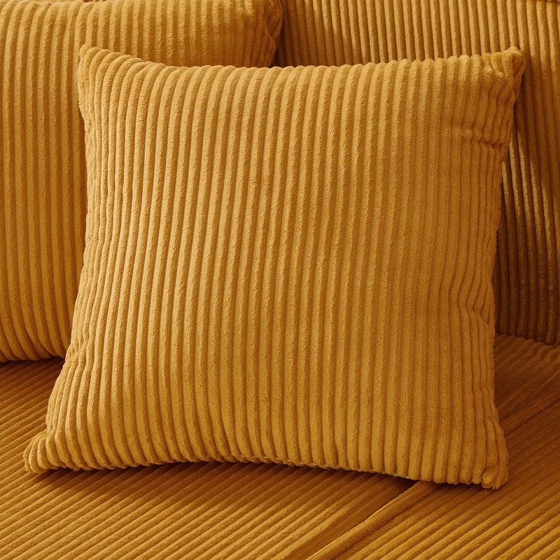 U-Shaped Sectional Sofa With RGB LED Light Strip And 6 Pillows, Orange Corduroy