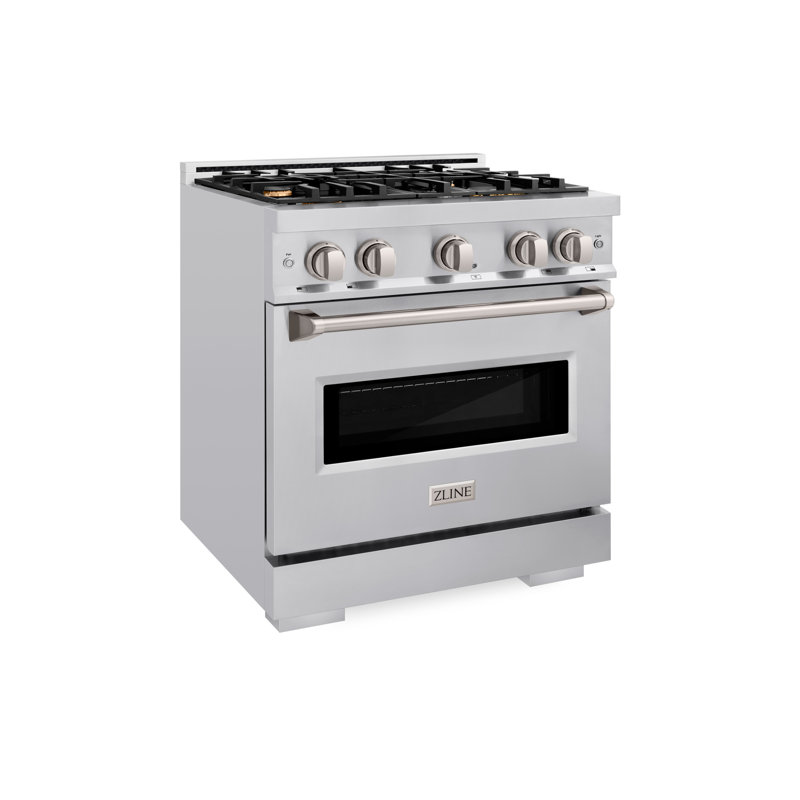 ZLINE Autograph 30" Classic Dual Fuel Range w/ 4 Burners & Matte Black Accents, Stainless Steel with Brass Burners