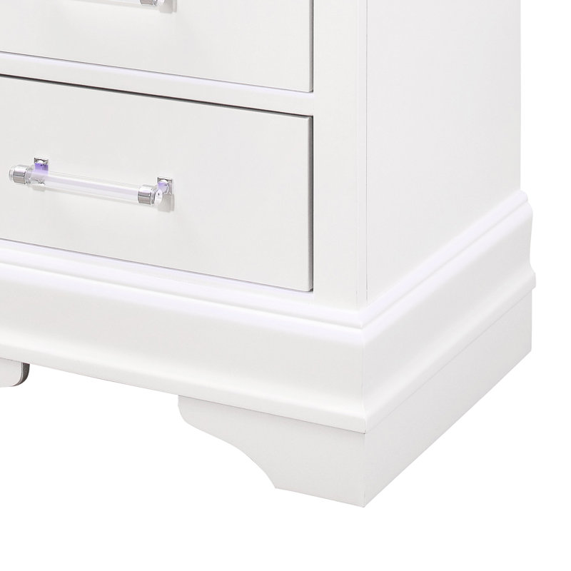 Table de chevet spacieuse blanche avec DEL - 2 tiroirs en bois massif + armoire