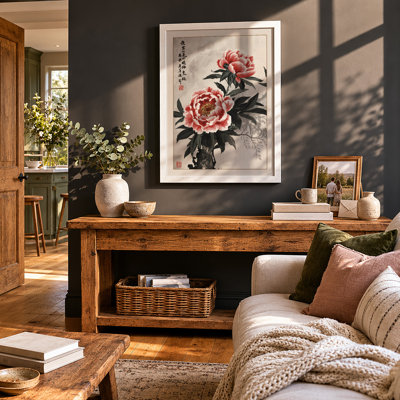 Blooming Peonies Japandi - Framed Print
