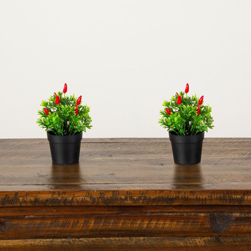 8in. Artificial Red Pepper Plant - Set of 2