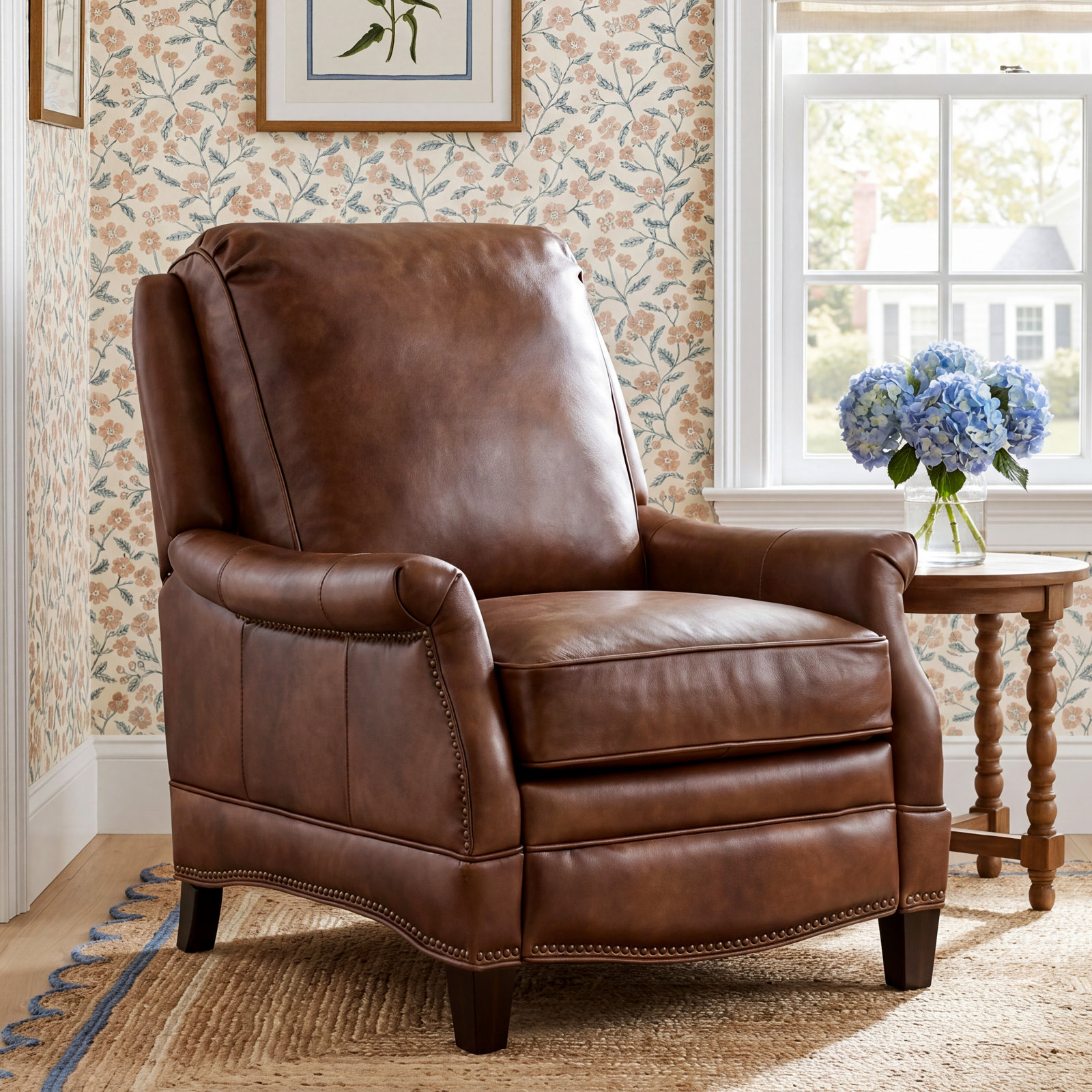 Dunlevy Genuine Leather Recliner, Wenlock Tawny Split Grain Leather