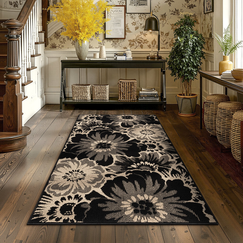 Tapis antidérapant à motif floral, Rectangle 3' x 5'