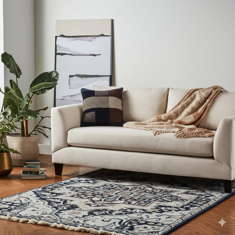Gray Hand-Knotted Wool Framed Medallion Geometric Modern Contemporary Carpet Rug, 8' x 10'