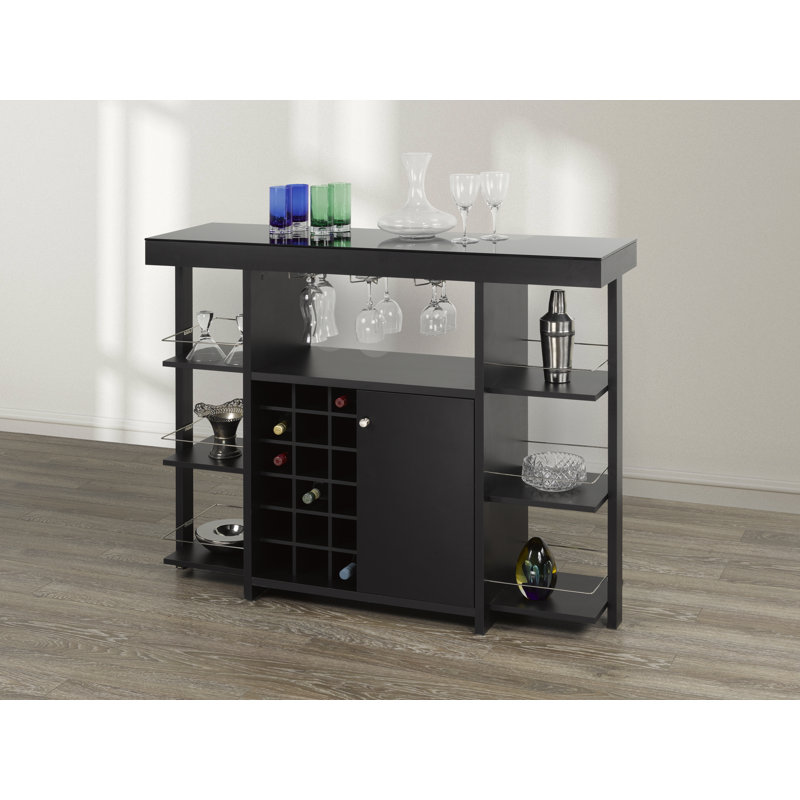 Bar avec rangement pour bouteilles de vin Emden, Noir