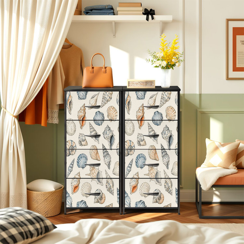 Commode de rangement verticale à 4 tiroirs avec poignées en tissu