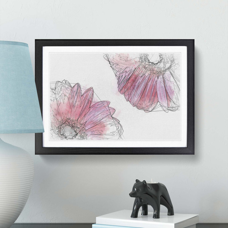 Two Spring Flowers in Pink in Abstract - Picture Frame Graphic Art Print, 27cm H x 36cm W x 2cm D, Black Framed