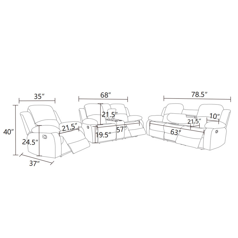 Fauteuil inclinable en similicuir 3 places avec porte-gobelet