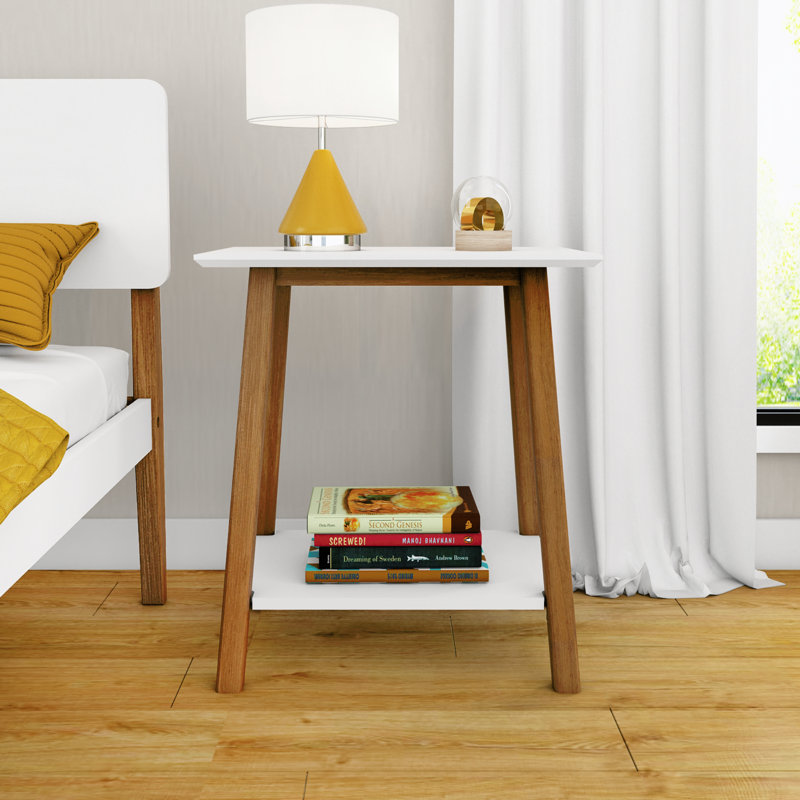 Ladora Solid Wood Nightstand, White/Brown