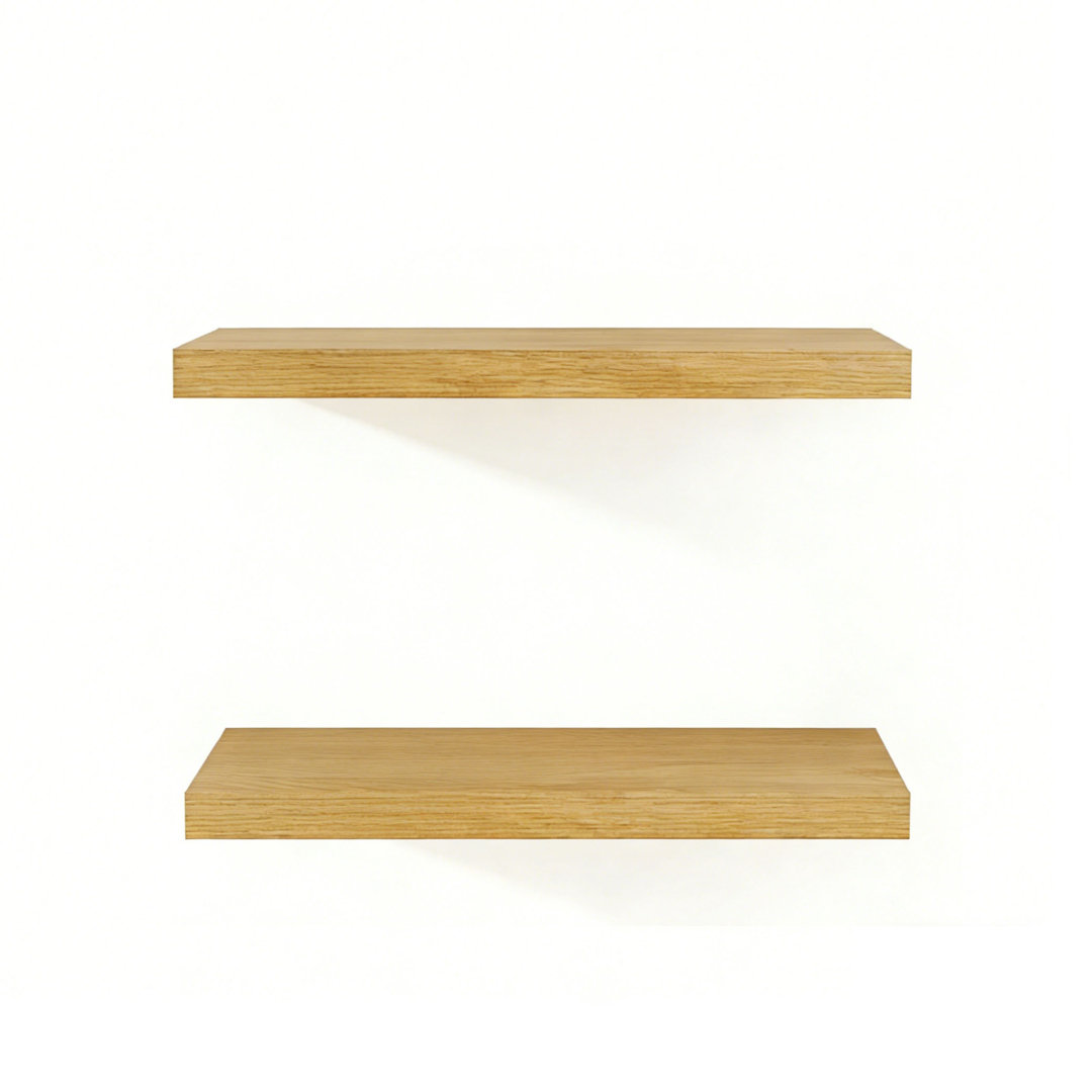 Floating Shelves for Wall, 40cm Oak Floating Wall Shelves, Deep Wooden Wall Mounted Shelving & Book Shelves Set of 2