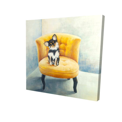 Chihuahua à poils longs | Décoration de fauteuil jaune